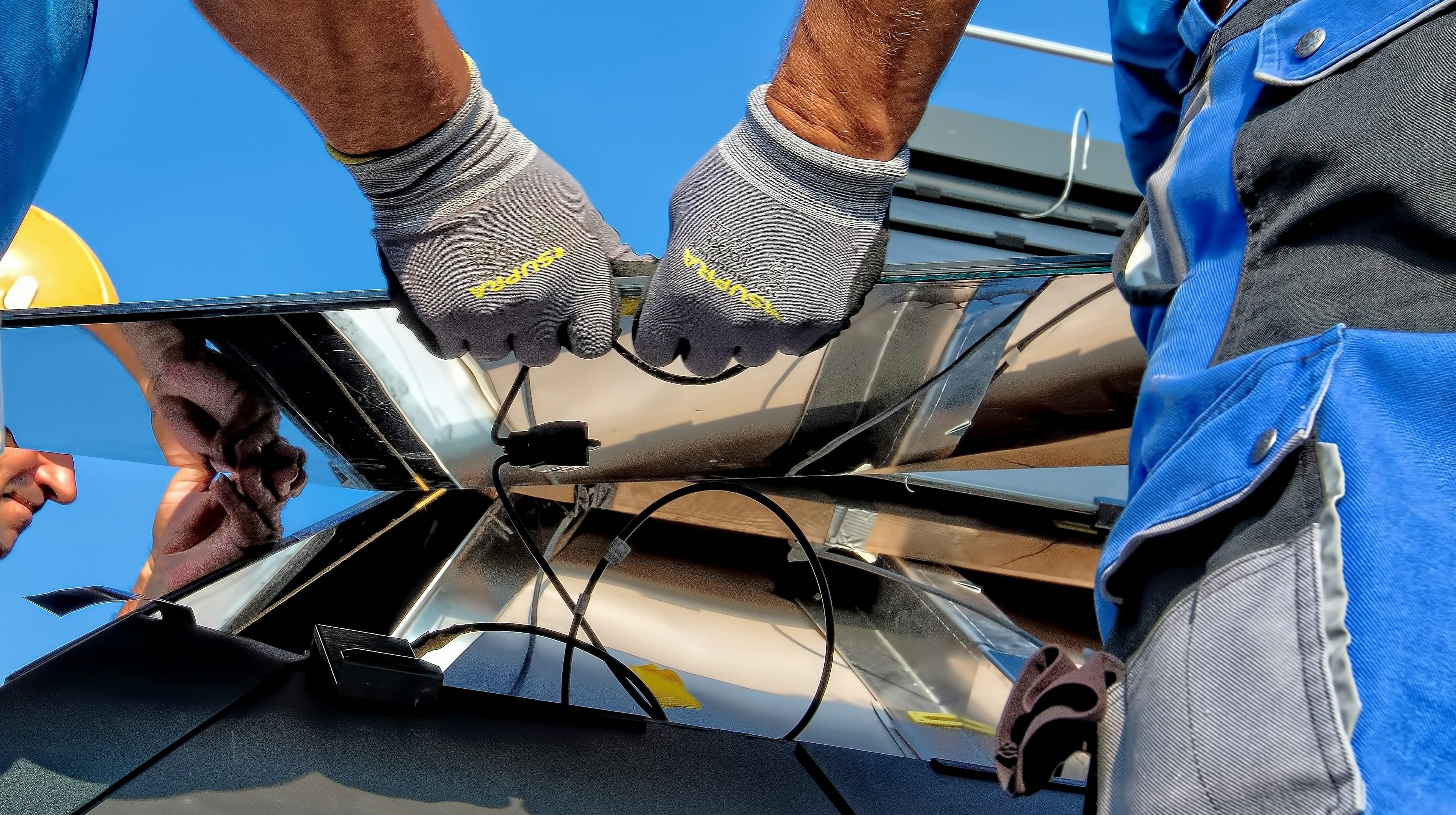 Commercial solar panel array on a flat roof